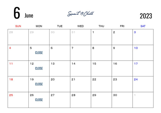 6月定休日のお知らせ