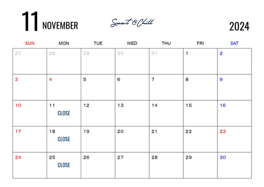 11月度定休日のお知らせ