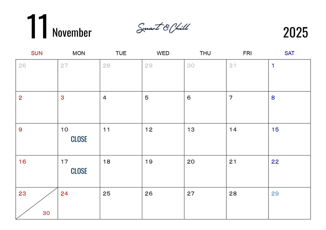 11月度定休日のお知らせ