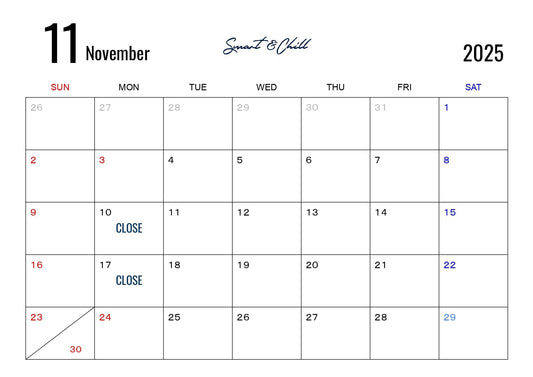 11月度定休日のお知らせ