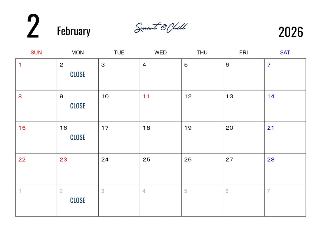 2月度定休日のお知らせ