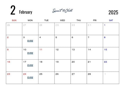 2月度定休日のお知らせ