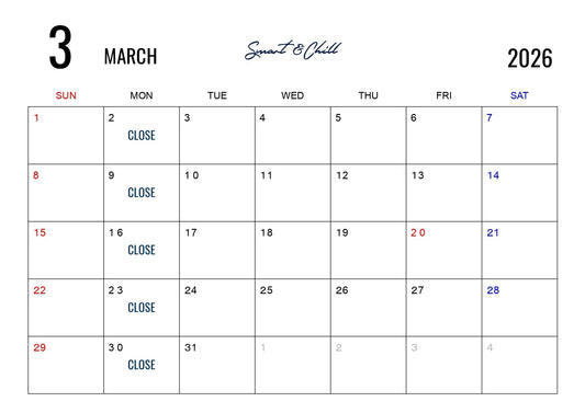 3月度定休日のお知らせ