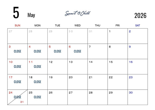 5月度定休日のお知らせ