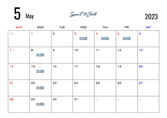 ５月休業日のお知らせ