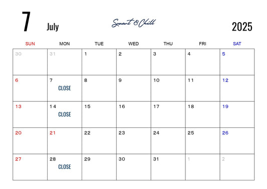 7月度定休日のお知らせ