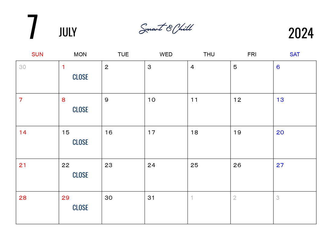 7月定休日のお知らせ