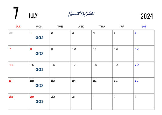 7月定休日のお知らせ