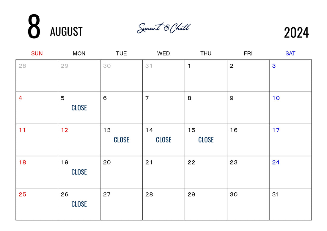 8月度定休日のお知らせ