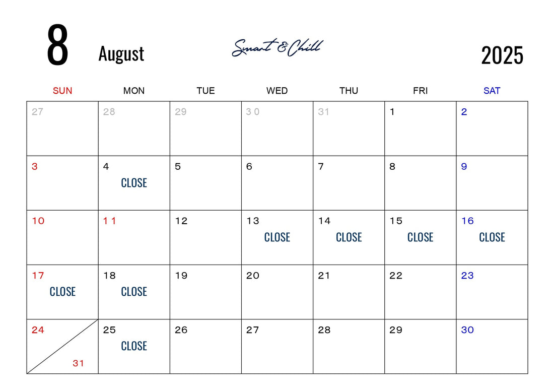8月度定休日及びお盆に伴う店休日について