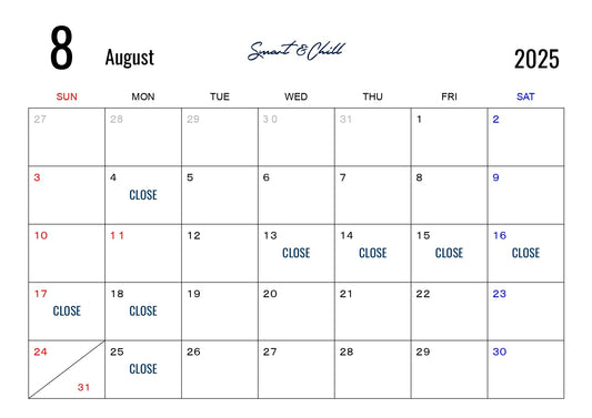 8月度定休日及びお盆に伴う店休日について
