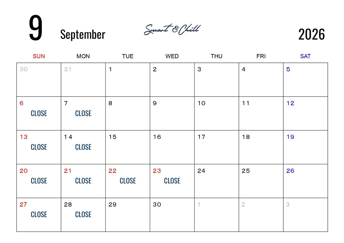 9月度定休日のお知らせ
