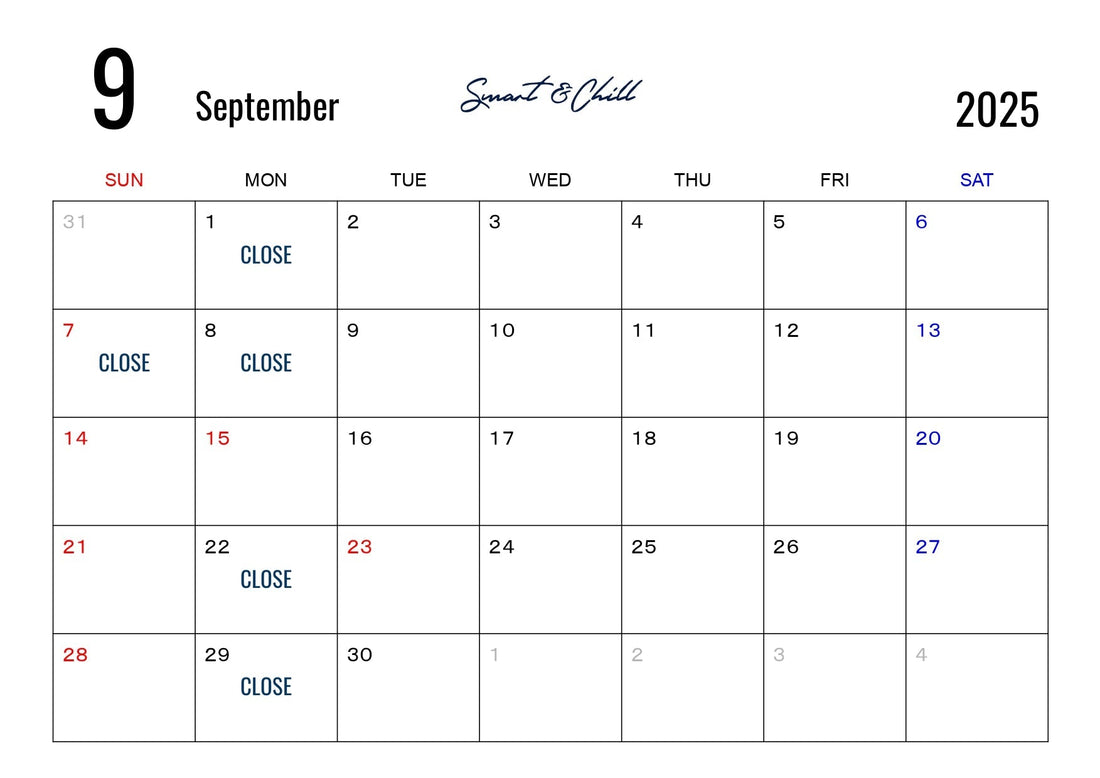9月度定休日のお知らせ