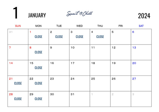 1月定休日の変更のお知らせ